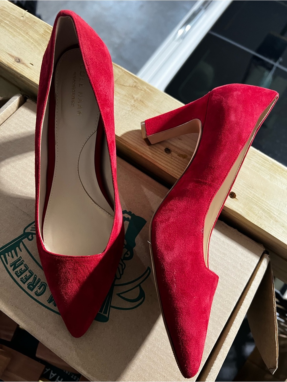 Cole Haan Hot Ruby Red Suede Pointed-Toe Pumps - sz9  NEW